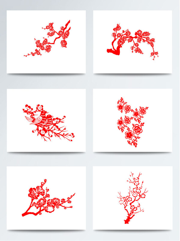 红色梅花剪纸装饰PNG元素