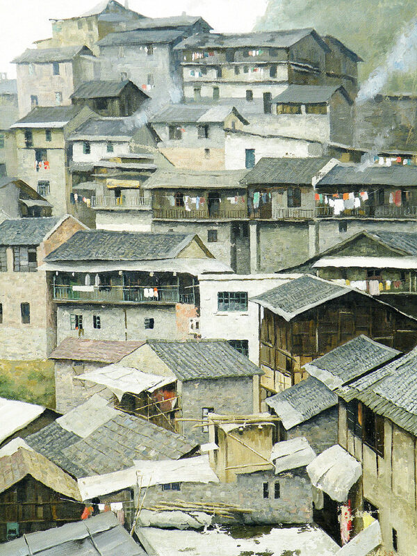 村莊油畫圖片