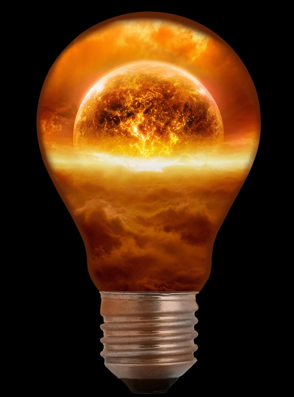 创意金色灯泡包含世界毁灭末日元素设计
