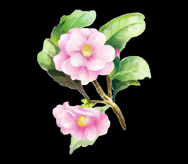 水墨粉色海棠花png元素