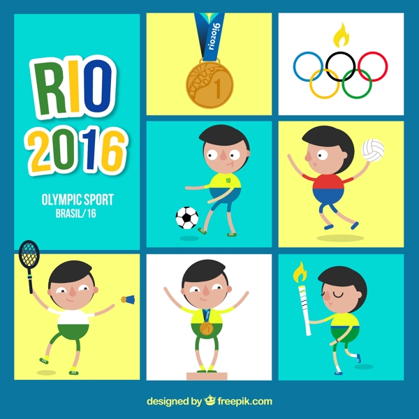 里约2016奥运会卡通运动员矢量图