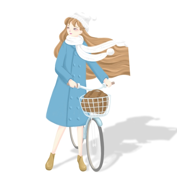 手繪小清新騎自行車的少女人物設(shè)計