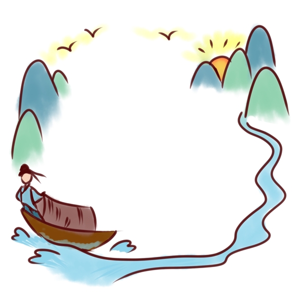 划船可爱边框插画