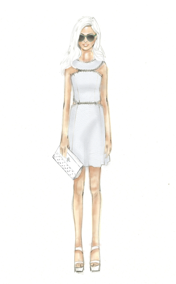 白色圆领连衣裙设计图