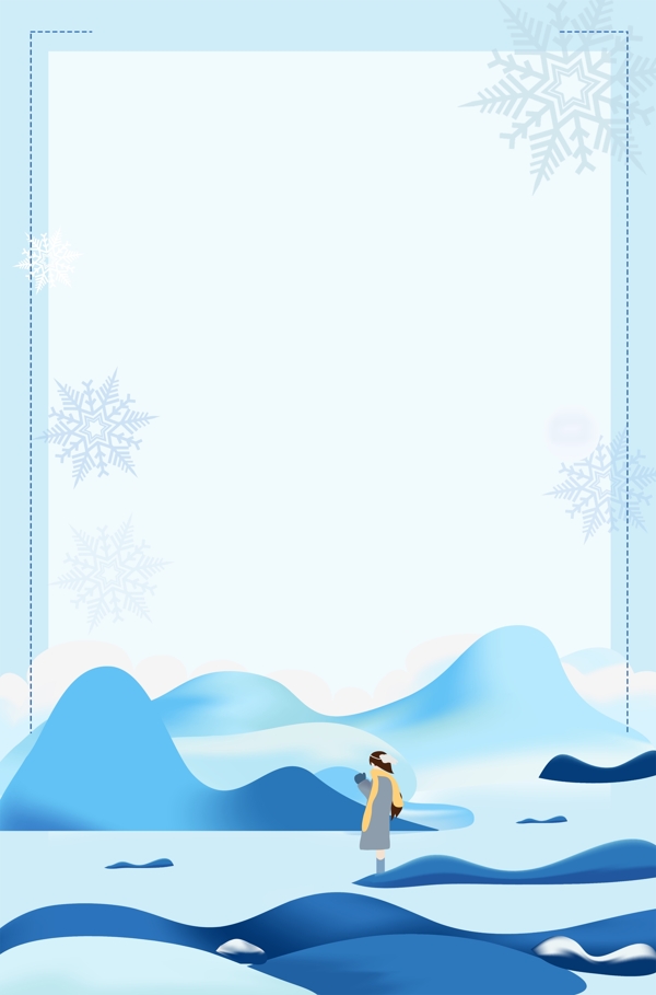 彩绘冬季雪花蓝色背景素材