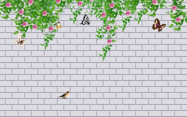 砖纹花鸟背景墙