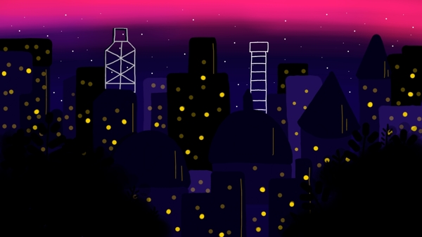 原創(chuàng)扁平風插畫午夜之城