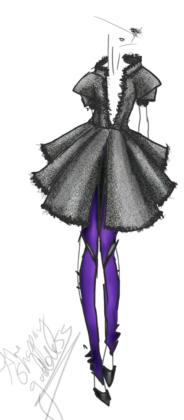 黑色连衣裙紫色打底裤设计图