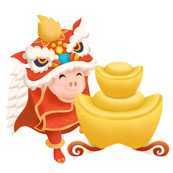 舞獅的小豬免摳素材
