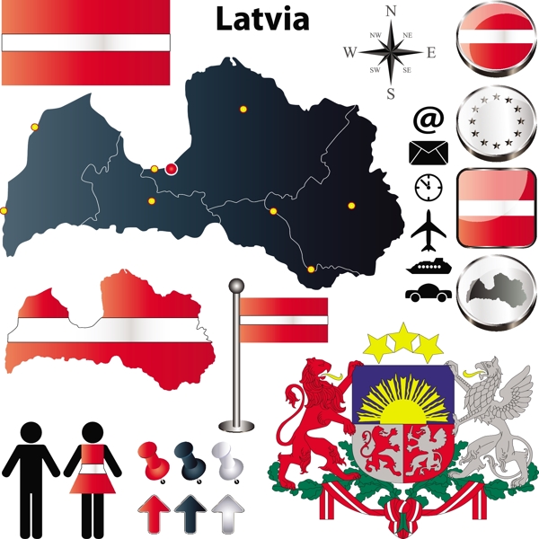 拉脱维亚地图国旗