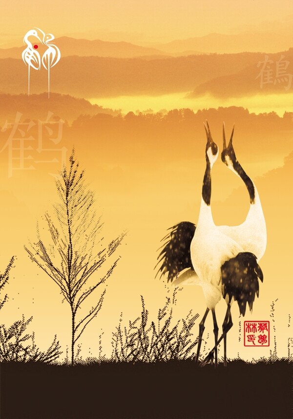 PSD鶴海報(bào)素材下載