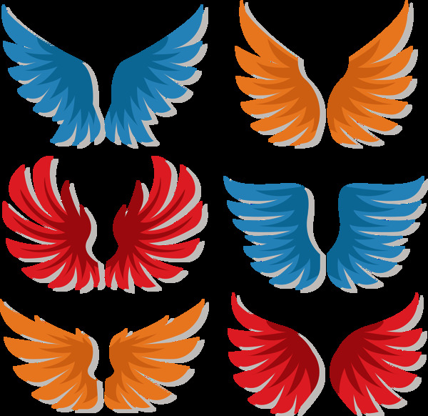 扁平彩色翅膀免抠png透明图层素材