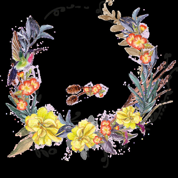 花朵彩繪環(huán)形插畫素材高清