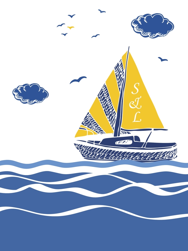 卡通海洋帆船广告