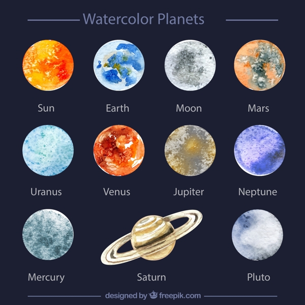 水彩绘行星矢量图片