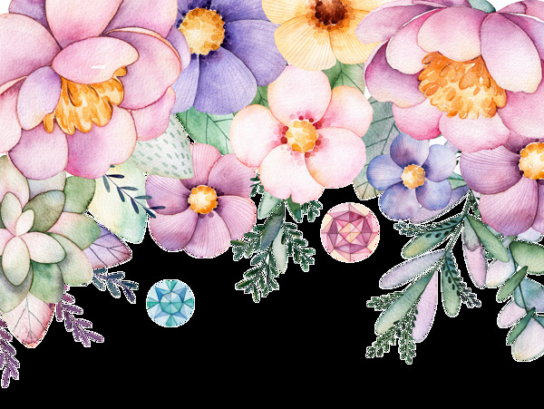 手绘粉红色花卉花草植物装饰素材