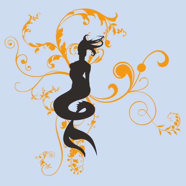 印花矢量圖人物美人魚(yú)色彩黑色免費(fèi)素材