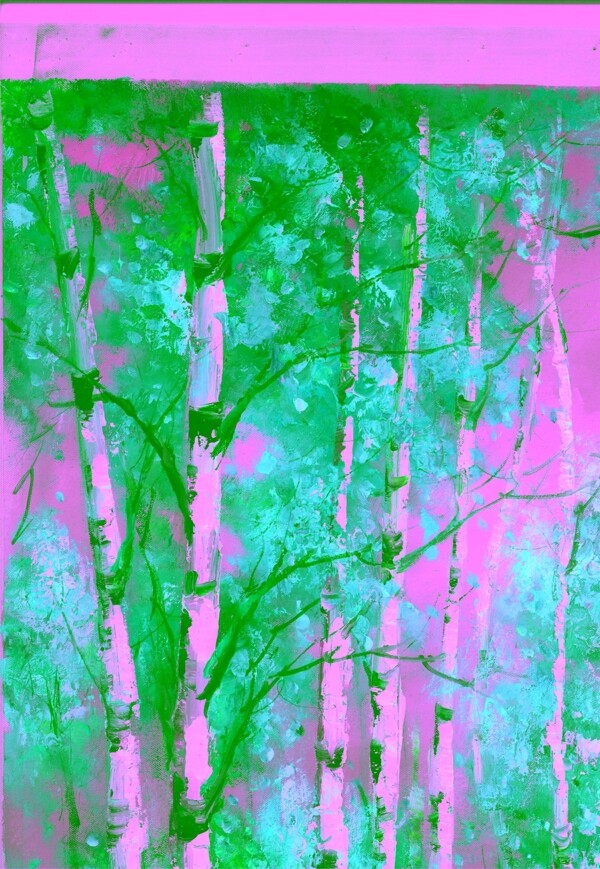 白桦林油画树林图片