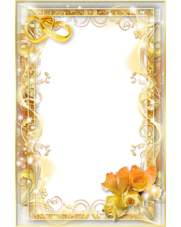 闪亮金色花卉边框免抠psd透明素材