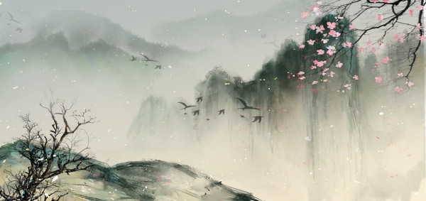 山水國風(fēng)傳統(tǒng)插畫卡通背景素材