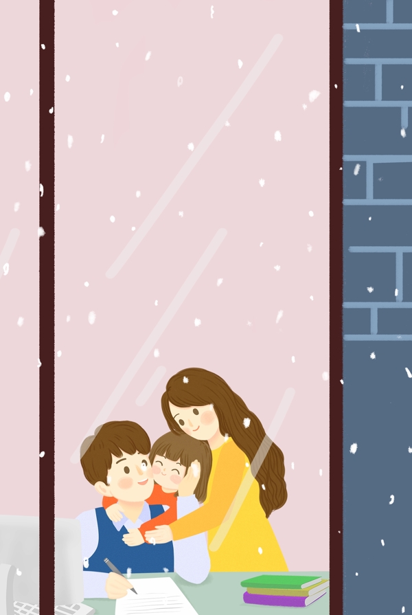 冬日温暖依偎的一家人窗前家居海报
