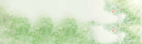 手繪綠色花紋大樹banner背景素材