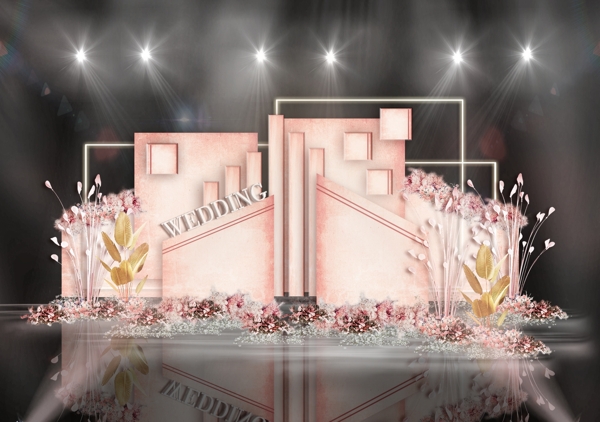粉色复古斑驳纹理背景几何板材婚礼效果图