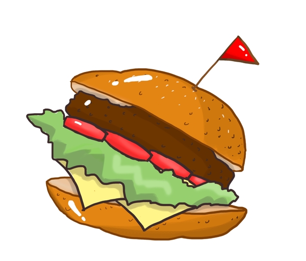 卡通手绘一只汉堡插画