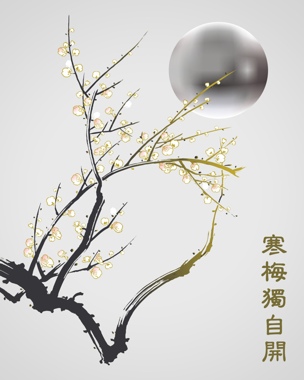 梅花插畫背景圖片