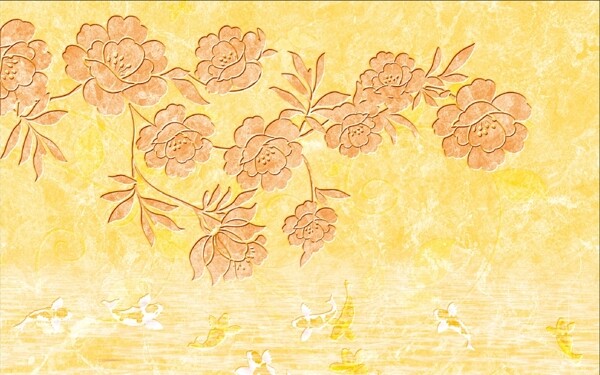 新中式大理石纹欧式藤蔓花朵背景