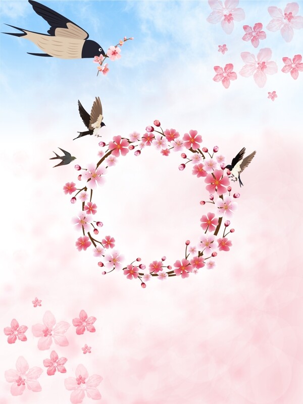 樱花节手绘樱花环背景