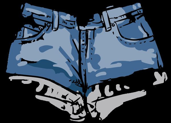 彩绘蓝色牛仔短裤png元素