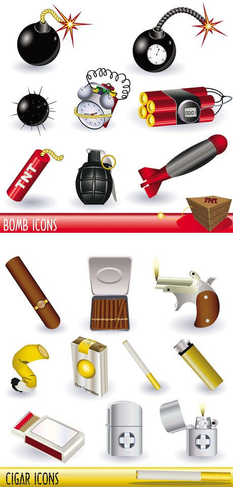 炸弹与雪茄主题图标矢量素材