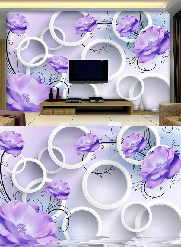 3D紫色玫瑰背景墙