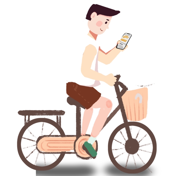 一边骑自行车一边看手机的人物图案元素