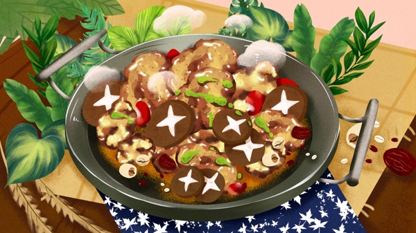 冬季美食美味干锅鸡块插画