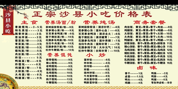 沙縣小吃價(jià)格海報(bào)圖片