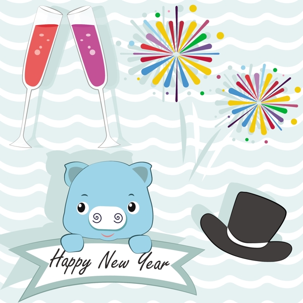 新年快乐猪蓝色