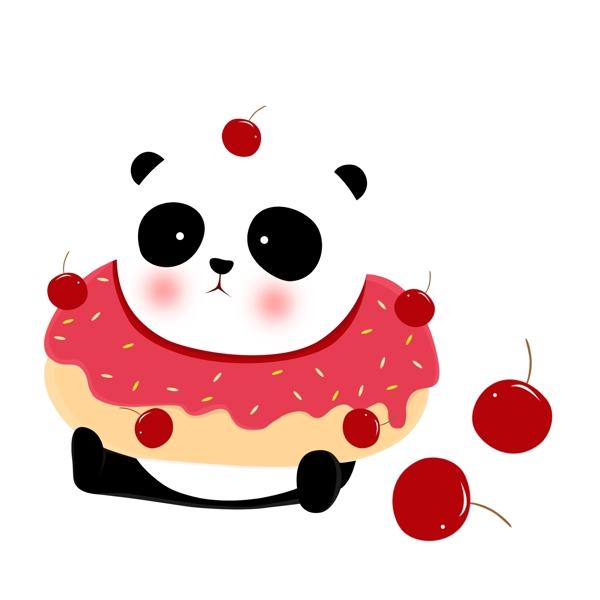 可爱熊猫甜点和水果可商用元素