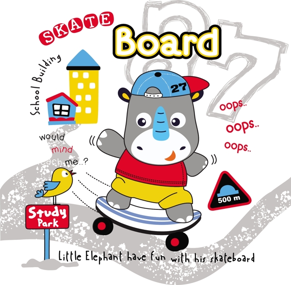 小熊滑滑板插画