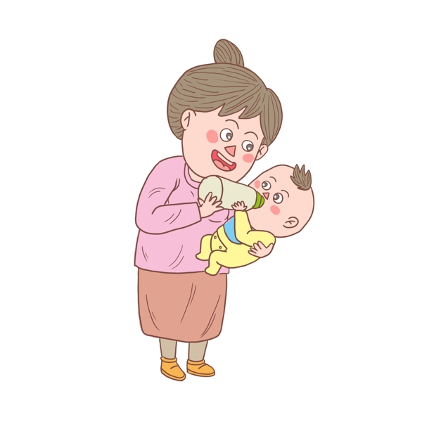 卡通手绘母亲和孩子