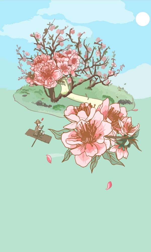 插画手绘桃花素材植物背景素材
