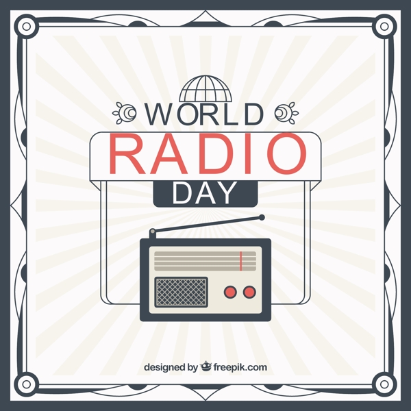 老式收音机世界日背景平面设计