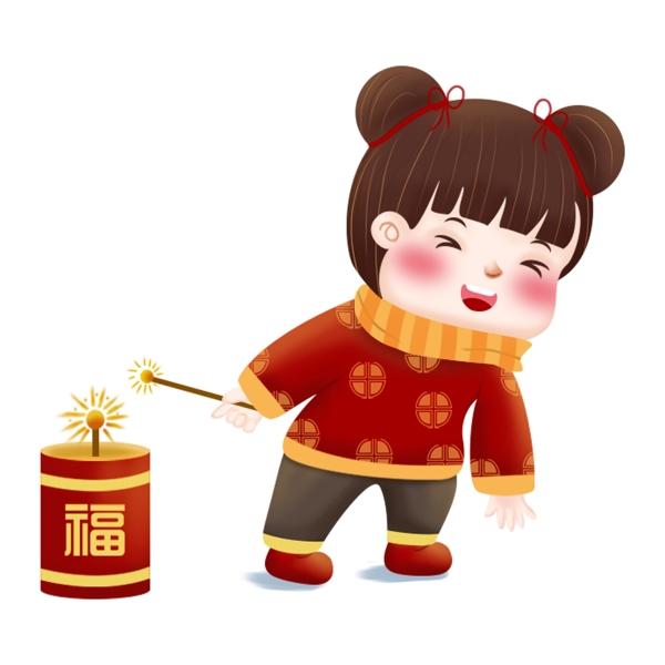 可愛手繪新年小女孩透明素材