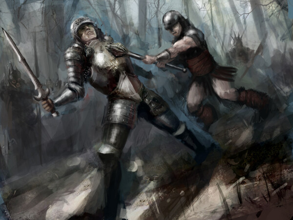 战斗中的古代欧洲士兵插画图片