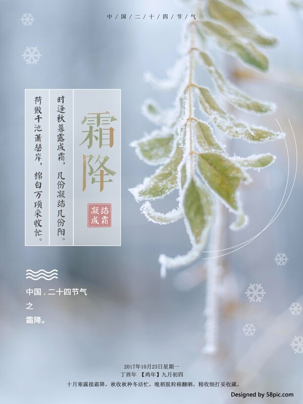 清新文藝二十四節(jié)氣24節(jié)氣霜降海報(bào)展板