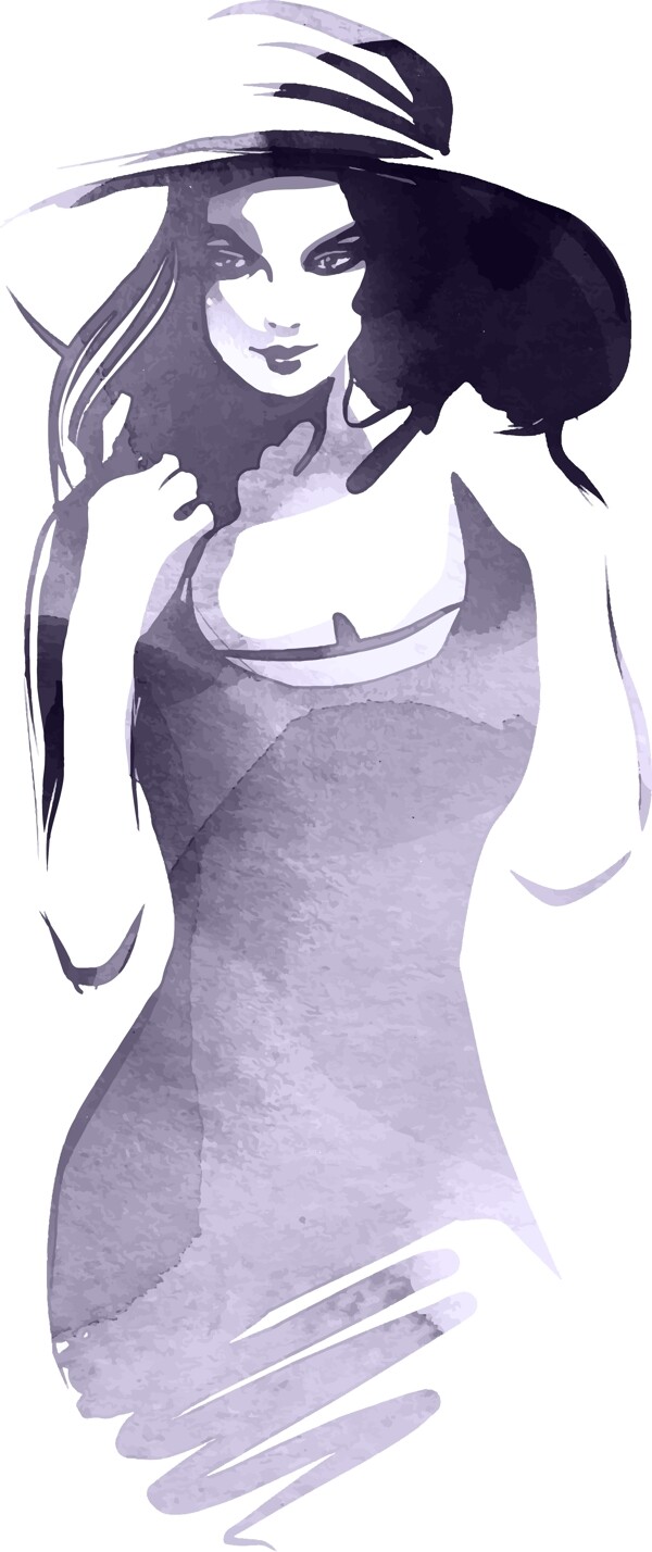 水彩畫美女插畫