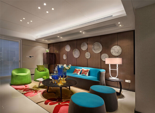 现代时尚鲜活客厅亮色沙发室内装修效果图