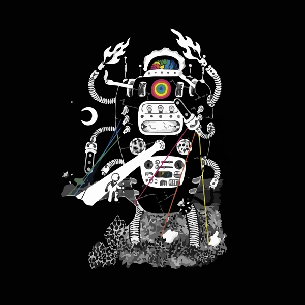 印花矢量圖人物機(jī)器人生活元素管道免費(fèi)素材