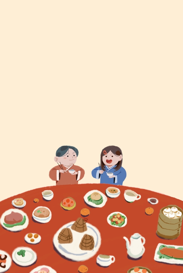 满汉全席中国美食插画